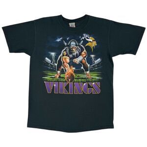 Vintage Liquid Blue Minnesota Vikings NFL T-Shirt Lightning Graphic Black Large